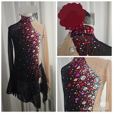 Costume pattinaggio su ghiaccio adulto figura pattinaggio vestito ginnastica nero