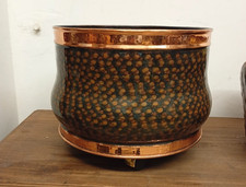 PORTAVASO IN RAME Vintage -CASSERUOLA-TEGAME-PENTOLA-VASO-FIORIERA