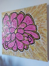 QUADRO MODERNO ASTRATTO DIPINTO A MANO FIORE di ROSA - ROSA -  60x60x4cm RIF18