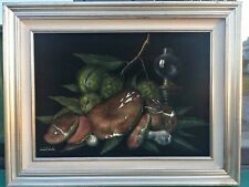 Nino Parola ( Cuneo 1922 - 1999 ) olio su velluto natura morta 50 x 70 cm 