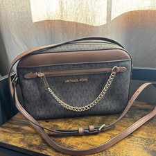 Borsa/borsa a tracolla Michael Kors Jet Set logo catena oro marrone nuova