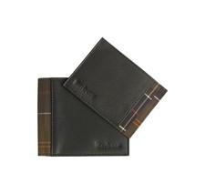 Barbour Set Portafoglio e Porta Carte Uomo Nero Classic Tartan - Idea Regalo