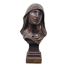*HH* Antica Statua Scultura Religiosa Votiva Busto Bronzo Frecourt Madonna Maria