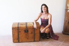 antico baule da viaggio grande bombato XIX secolo legno massello ferro battuto