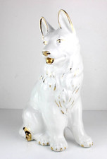 Cane in porcellana bianca con dettagli oro Vintage PASTORE TEDESCO Statua