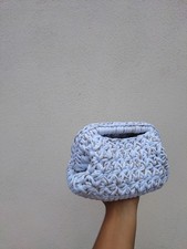 Borsa Borsetta Donna Ragazza 18cm All'uncinetto  In fettuccia bianca e oro