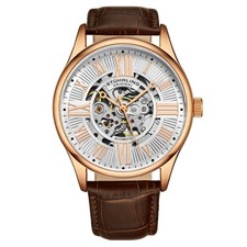 Orologio Uomo Stuhrling Originale 3942 4 Scheletro Automatico Cinturino Pelle Marrone
