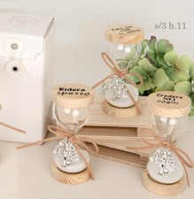 BOMBONIERA CLESSIDRA VETRO BASE LEGNO FRASI CIONDOLO ALBERO E SCATOLA MATRIMONIO