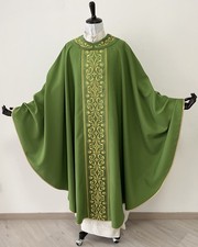 Casula verde con striscia e collo ricamato Kasel Chasuble Ornat