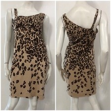 DIANE VON FURSTENBERG Vestito abito beige marrone leopardato Tg 6 Seta Silk