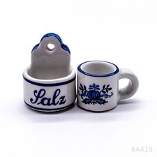 2er Set Vintage Porcellana Bambole Miniature Tazza & Sali Wandbehälter