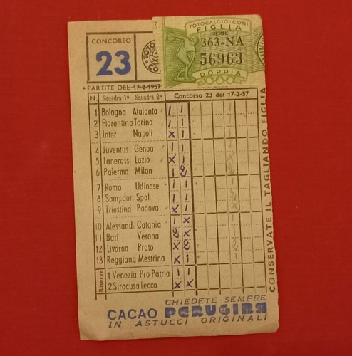 Schedina 1957 giocata cacao - 23/1957,