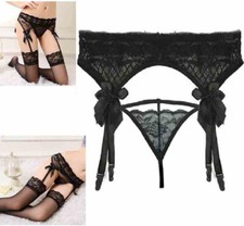 Sexy Lingerie Reggicalze con fiocchi e Micro perizoma Fetish Tanga Erotico kit