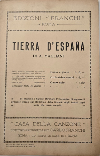 Spartito musicale 1929 tierra - musicale,