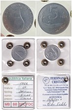 REPUBBLICA ITALIANA 5 lire 1956 SPL RARA PERIZIATA