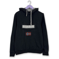 Felpa Napapijri nera con patch e cappuccio in cotone - Taglia S uomo