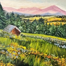 Cabina casa opera d'arte paesaggio campagna impressionista dipinto olio su tela