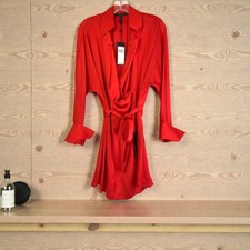 Abito camicia rosso BCBGMaxazria Diane taglia S manica lunga nuovo con etichetta $248