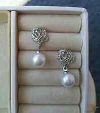 ORECCHINI GOCCIA PERLA BIANCA CON ROSA D'ARGENTO, ORECCHINI DA SPOSA CON ZIRCONI