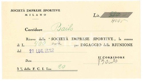 1940 ciclismo milano ricevuta - ciclismo,