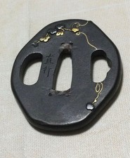 Antica spada Nihonto raccordi Tsuba intarsiato oro firmato maestro artigiano