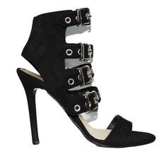 Sandali tacco nero art.st9093 made in italy accessori fibbia argento camoscio mo