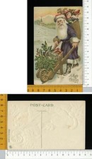 V0352] BUON NATALE - BABBO NATALE ST. NICOLAS PORPORA CON CESTO REGALI E CARIOLA