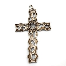 Ciondolo grande croce vintage anni ‘70 in argento brunito 800 Made in Italy