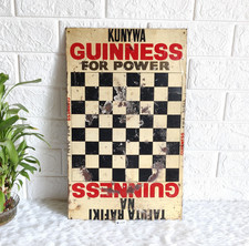 Insegna Pubblicitaria In Latta Guinness Beer Vintage Tema Scacchi Raro TS658