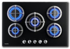 Piano Cottura a Gas 5 fuochi 75 cm Vetro nero PremierTech PC5G75V