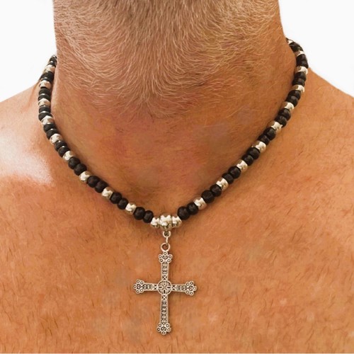Collana con croce rosario - , nero