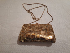 Elegante borsetta da sera/cerimonia paillettes oro con catenella 