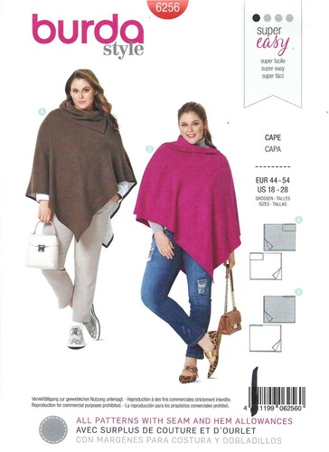 Burda 6256 casual ponchos - 6256, &