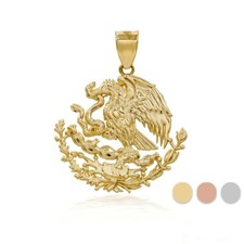 Collana oro 3D stemma messicano emblema aquila ciondolo giallo/bianco/oro rosa