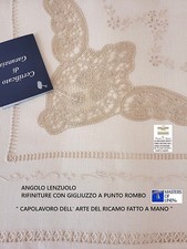 Completo lenzuola lino pizzo tombolo cantù ricamo a mano + coperta  ; 1° LETTO .