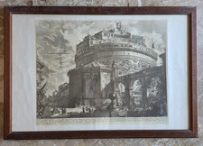 Stampa Riproduzione Veduta di Castel Sant'Angelo Incisore Piranesi Cornice Legno