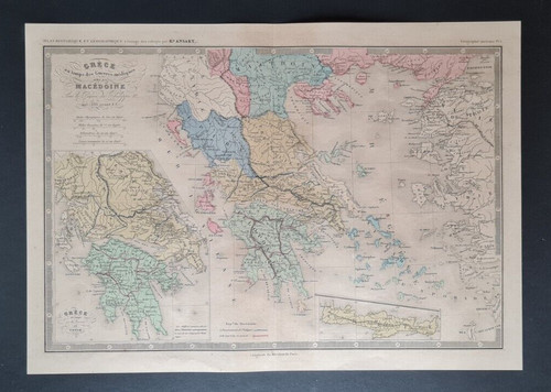 Mappa antica grecia e - antica, (1862)