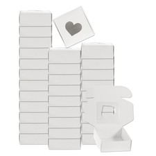 32 Pezzi Scatole da Imballaggio Sapone 3x3x1,2 Pollici con Finestra (A Forma di Cuore, Bianco)