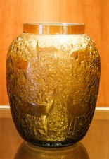 RENE LALIQUE FRANCE AMBRE VASO BICHES 1932 VERRE GLASS VASE