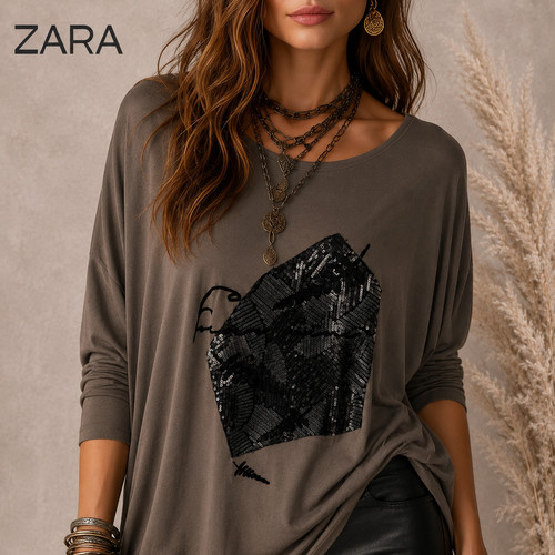 Maglia donna zara kaki marrone - maglia,