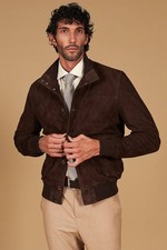 Bomber  Pelle Uomo Renna Camoscio Vera Pelle Giacca Primavera Giubbotto Giubbino