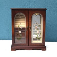 Armadietto Portagioie, Porta Gioielli Vintage In Legno Con Vetri Stile Liberty