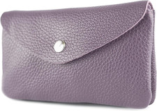 P11 Portafoglio Donna in Pelle Medio Handmade in Italy - Viola Pastello, Piccolo