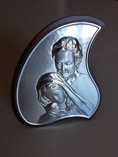 Bomboniera Icona SACRA FAMIGLIA legno argento 16x20 Comunione Cresima Battesimo