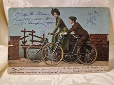 Cartolina Liberty Inizio 900 Donna E Ragazzo Bicicletta PI1097*