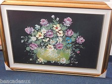 QUADRO CLASSICO FIORI DIPINTO A MANO con cornice in legno dorata e vetro 67x88