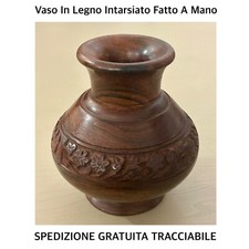 VASO IN LEGNO INTARSIATO Con Disegni Fiori • Soprammobile • Vintage Fatto A Mano