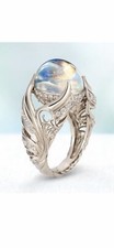 Anello in argento sterling 925 - misura 9 - pietra di luna bianca zirconi pietra preziosa fatta a mano