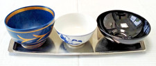 Set 3 Ciotole Orientali Cinesi Porcellana Ceramica con Vassoio Metallico Vintage