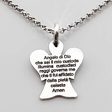 Collana Catena Ciondolo Angioletto in Argento con Incisa Preghiera Angelo di Dio
